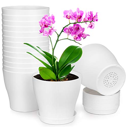 homenote Plant Pots, Set of 15 Plastic Planters with Multiple Drain...