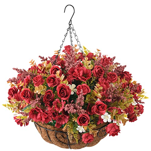 Homsunny Artificial Hanging Flowers in Basket Outdoor Indoor Patio ...