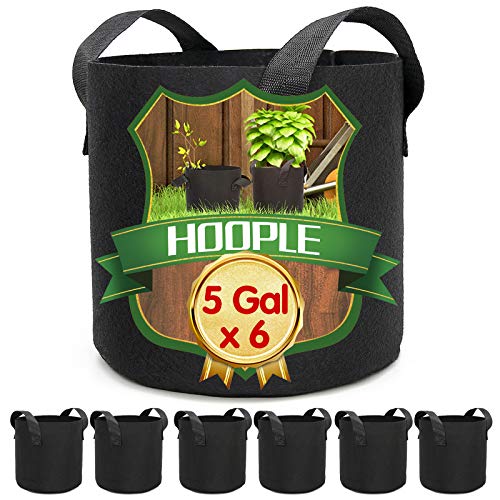 HOOPLE 6Pack 5 Gallon Grow Bags Garden Heavy Duty Non-Woven Aeratio...