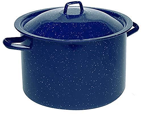 IMUSA USA 4-Quart Blue Speckled Enamel Stock Pot with Lid...