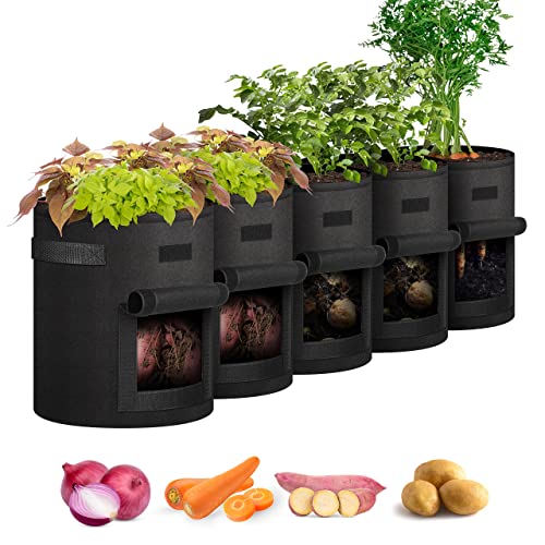iPower 7 Gallon Potato Grow Bags with Flap, 5-Pack Thick Nonwoven F...