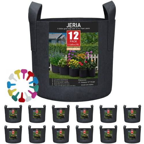 JERIA 12-Pack 5 Gallon, Vegetable Flower Plant Grow Bags, Aeration ...