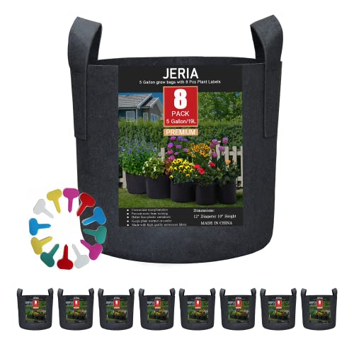 JERIA 8-Pack 5 Gallon Grow Bags, Aeration Fabric Pots with Handles,...