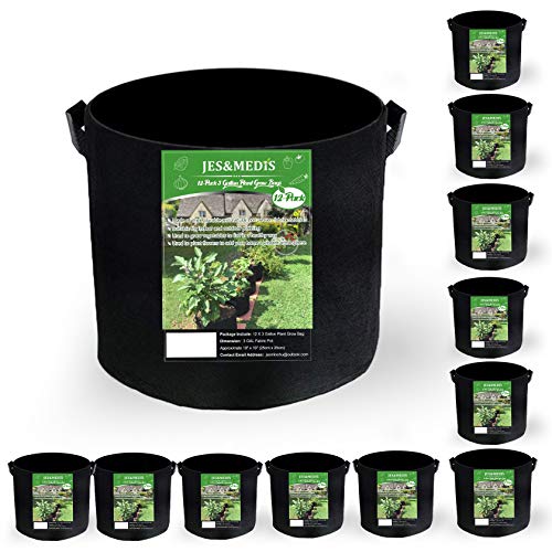 JES&MEDIS 12-Pack 3 Gallon Plant Grow Bags Thick Aeration Non Woven...