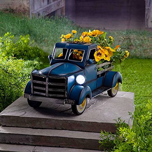 Jocund Solar Pickup Truck Flower Pot with Car Light,Retro Style Vin...