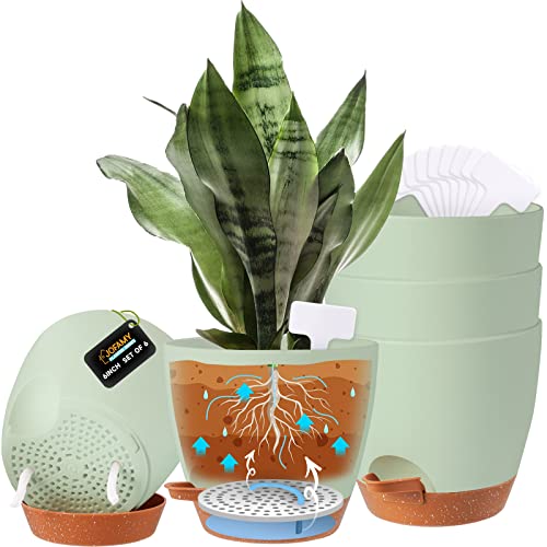JOFAMY 6 inch Planter Pots, 5-Pack Self Watering Planters for Indoo...