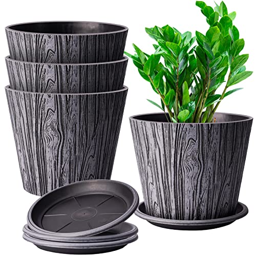 JOFAMY Thickened 8 Inch Plant Pots, 4-Pack Sturdy Plastic Planter w...