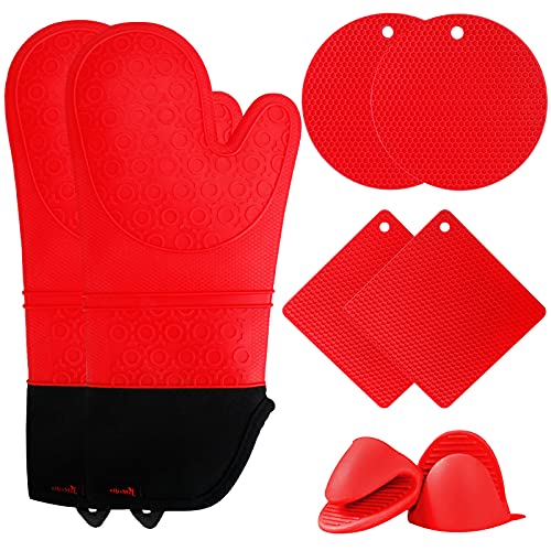 Jumeijia Oven Mitts and Hot Pads Sets, 8Pcs Extra Long Silicone Ove...