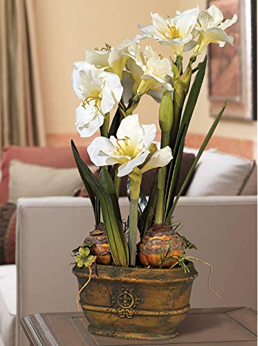 Kensington Hill Potted Silk Faux Artificial Flowers Realistic White...