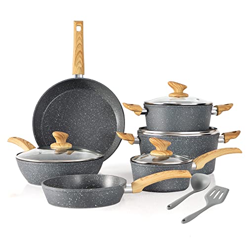 Kitchen Academy Induction Cookware Sets - 12 Piece Gray Cooking Pan...
