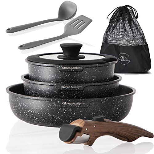 Kitchen Academy Induction Cookware Sets - 8 Piece Non-stick Pots an...