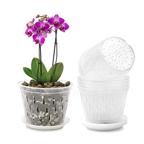 Kitypartsy Orchid Pot, 5 Inch 6 Pack Orchid Pots with Holes and Sau...