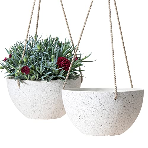 LA Jolie Muse Speckled White Hanging Planter - 8 Inch Indoor Outdoo...