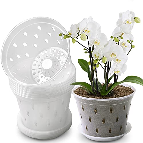 Lanccona Orchid Pot, 7 Inch 8 Pack Orchid Pots with Holes and Sauce...