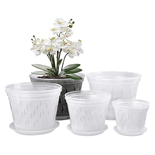 lanccona Orchid Pots- 2 Each of 4, 5, 6 and 7 inch- 8 Pots and Sauc...