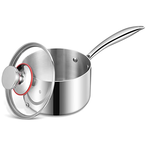 LIANYU 1QT Saucepan, Tri-Ply 18 10 Stainless Steel Sauce Pan with L...