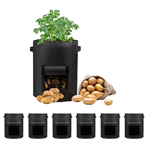 LITLANDSTAR 6 Pack 15 Gallon Potato Grow Bags, Heavy Duty Nonwoven ...