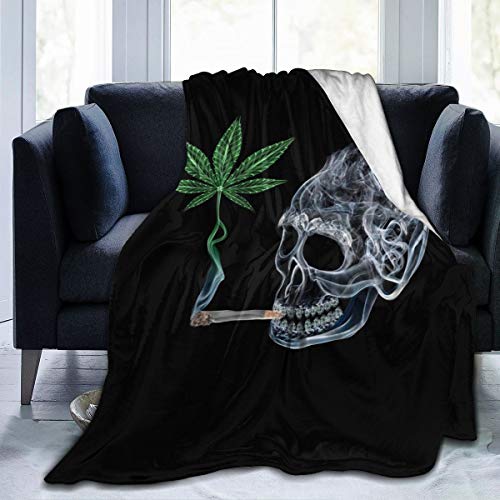 Marijuana Pot Leaf Weed Skull Smoking Fleece Blanket Throw Lightwei...