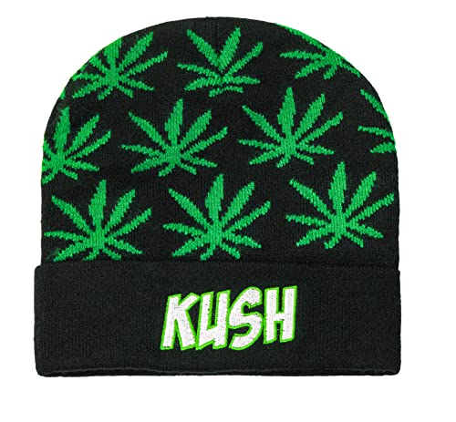 Marijuana Weed Acrylic-Hat Knit Beanie - Leaf Pot Cuffed Knit Winte...