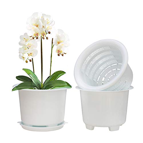 Meshpot 8 Inch Orchid Pots with Holes and Saucers,Double Layer Plas...