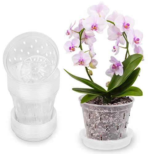 MFXIP 5.5 Inch 8 Pack Orchid Pots with Holes and Saucers, Clear Rep...