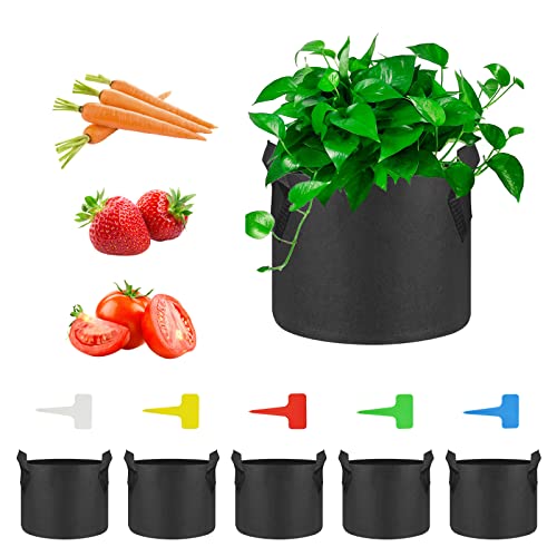 Mlife Grow Bags 5 Pack 5 Gallon, Garden Planting Bag with Durable H...