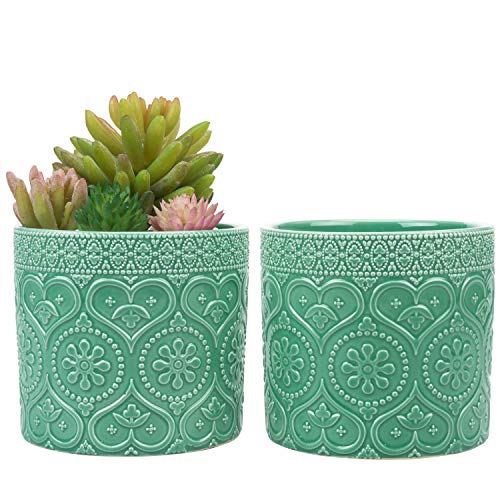 MyGift 4 Inch Aqua Green Ceramic Indoor Small Planter Vase, Succule...