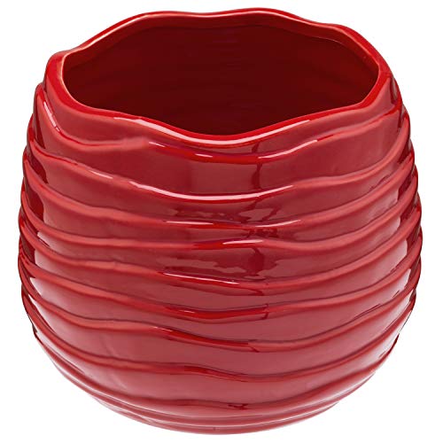 MyGift 5.5 Inch Modern Red Ceramic Plant Pot with Drainage Hole and...