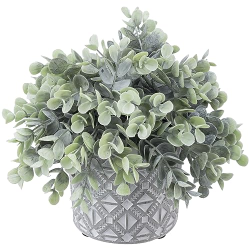 MyGift Artificial Potted Eucalyptus Boxwood Plant Faux Greenery in ...
