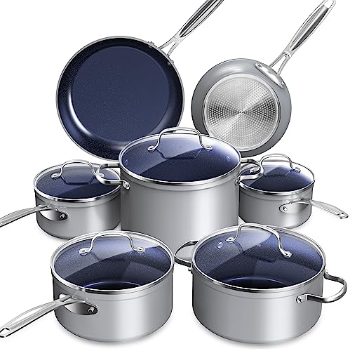 Nuwave Healthy Duralon Blue Ceramic Nonstick Coated Cookware Set, D...