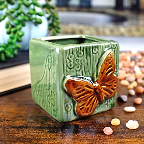 NW Wholesaler 2.25  Green Square Butterfly Ceramic Planter Pot for ...