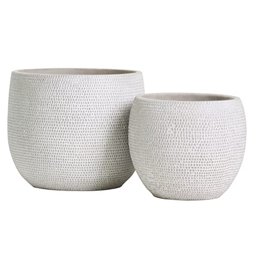 Olly & Rose Barcelona Ceramic Plant Pot Set 2 - White Flower Pots -...