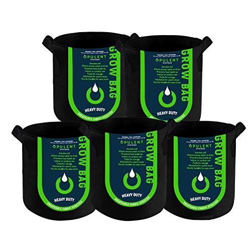 OPULENT SYSTEMS 5-Pack 3 Gallon Grow Bags Heavy Duty Thickened Nonw...