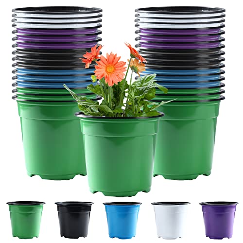 Oubest 30Pack Nursery Pots Plastic Pots for Plants 5 inch Seedling ...