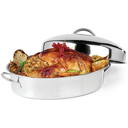 Ovente Kitchen Oval Roasting Pan 16 Inch Stainless Steel Baking Tra...