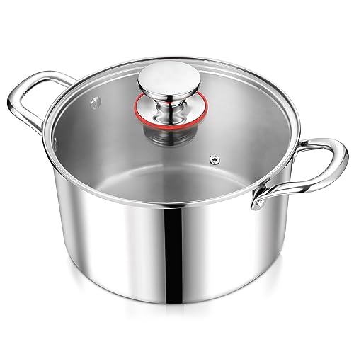P&P CHEF 6 Quart Stock Cooking Pot, Tri-Ply Stainless Steel Stockpo...