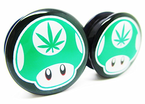 Pierced Republic Green 1-Up Mushroom Pot Leaf Ear Plugs - Acrylic S...