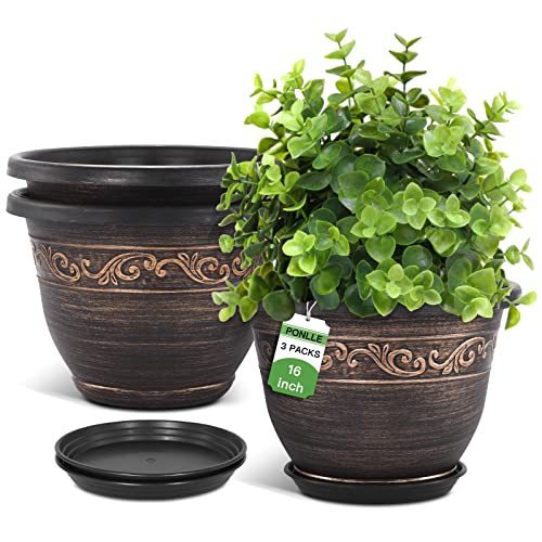 Plastic-Plant-Flower-Planters-16 Inch With Drainage Hole & Saucer, ...