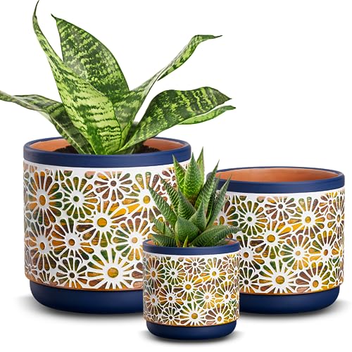 Qipecedm 3 Piece Ceramic Plant Pots, 5.7 4.7 3.5 inch Planters with...