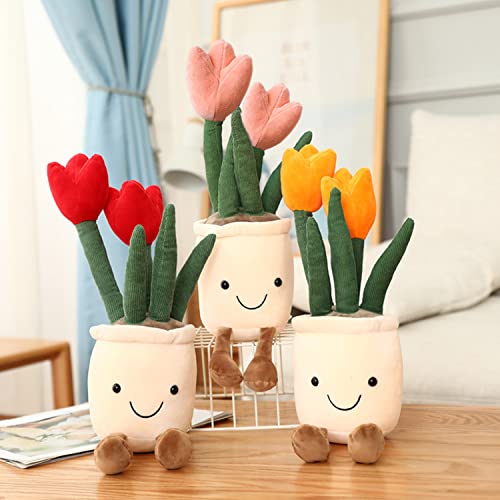 Quioee 3pcs Tulip Plush Toy, Stuffed Flower Pot Throw Plushie Doll,...