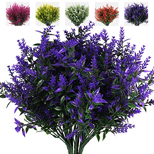 RECUTMS Artificial Greenery Lavender Fake Shrubs Flowers 8 Bundles ...