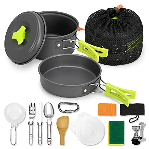 Rlrueyal 15pcs Camping Cookware Mess Kit,Non-Stick Lightweight Pots...