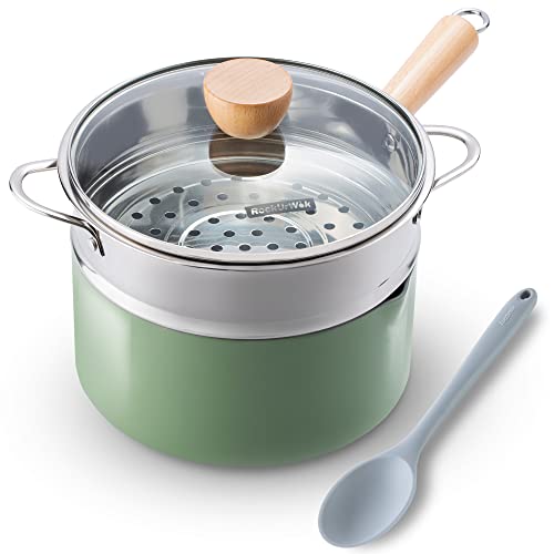 ROCKURWOK Ceramic Nonstick Sauce Pan, 2.5 QT Pot with Steamer, Non ...