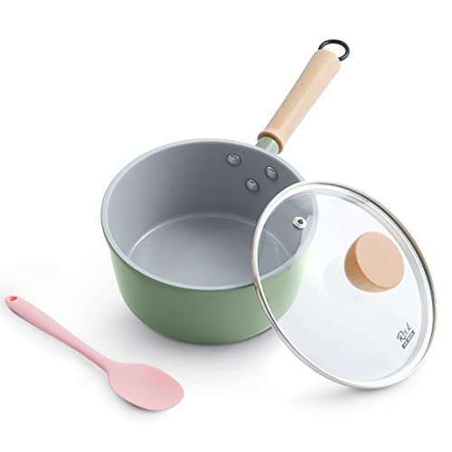 ROCKURWOK Ceramic Nonstick Sauce Pan with Lid,1.5 QT Small Cooking ...