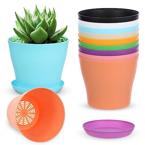 ruishetop 10 Pack 5.5 Inches Plastic Flower Pot Indoor Outdoor Mode...