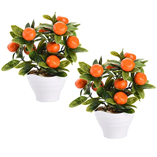 Rylod 2 Pcs 7.8 Inch Tall Artificial Orange Tree in Pot, Artificial...