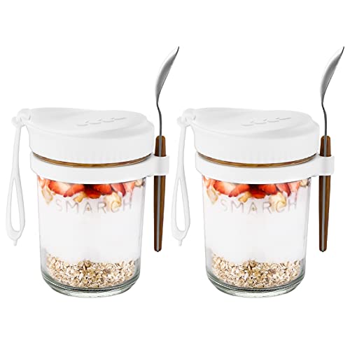 SMARCH Newest Overnight Oats Container with Lid and Spoon, 16 oz Gl...