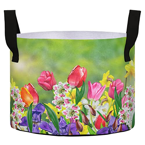 Spring Tulip Flowers Grow Bags 7 Gallon Heavy Duty Thickened Breath...