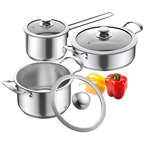 Stainless Steel pots and pans set, 6 Piece Nonstick Kitchen Inducti...