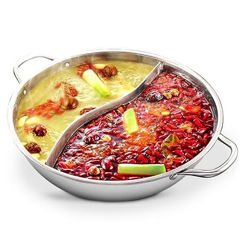 Stainless Steel Shabu Hot Pot, Divided Hot Pot Pan Hollow handle fo...